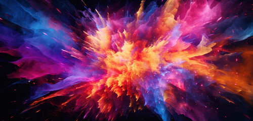 Wall Mural - explosion of colored powder isolated on black background.
