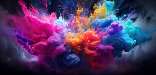 Wall Mural - explosion of colored powder isolated on black background.