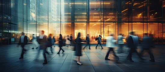 blurred office workers on their way to work.