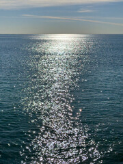 view of the Pacific Ocean and blue sky looking towards the horizon 