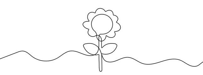Wall Mural - Continuous editable line drawing of sunflower. Single line sunflower icon.