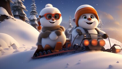 Wall Mural - cartoon snow sking cinematic wallpaper