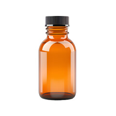 empty brown glass medicine bottle with black lid isolated on transparent background, cut out, png