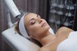 Beauty treatment of face with ozone. Beauty center. Ozone face skin rejuvenation, regeneration of face and neck skin.