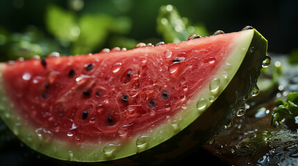 Close-up of a discounted fresh watermelon on the table.