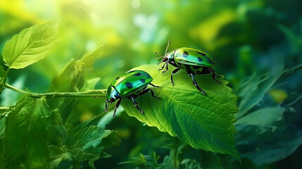 Wall Mural - Portrait of sweet bugs on a green background