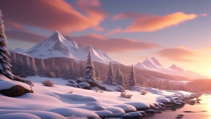 Wall Mural - cartoon snow sking cinematic wallpaper