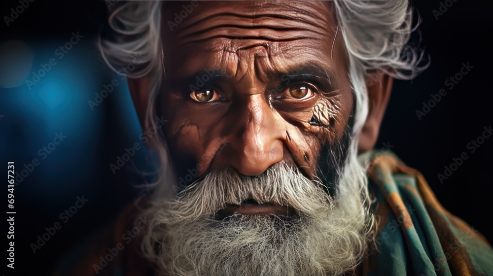  Portrait of an indian man with wrinkled skin 