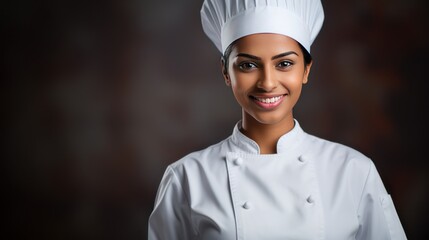 Wall Mural - Pretty Indian female young Chef smiling 