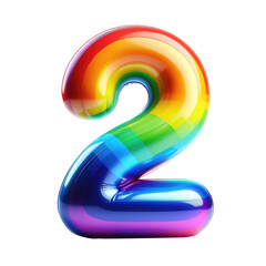 Here is the number '2' created as a balloon character with rainbow colors on a white background