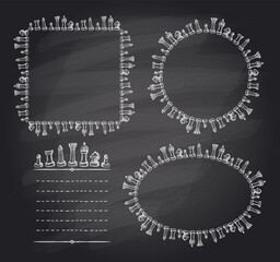 Wall Mural - chalk chess frames set on a chalkboard with chess figures and place for text