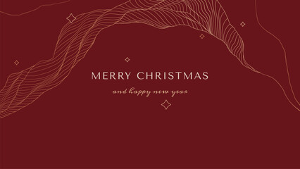 Wall Mural - Dark red line art Christmas and Happy New Year background