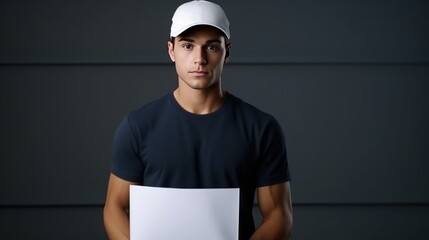 Canvas Print - delivery man in black shirt and clipboard