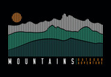 Fototapeta  - Illustration of mountain range silhouettes in graphic style, consisting of parallel lines. Design for printing on t-shirts, posters and etc...