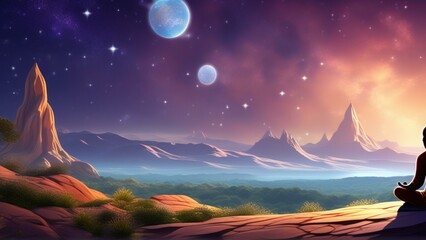 cartoon clipart figure meditating in space galaxy wallpaper