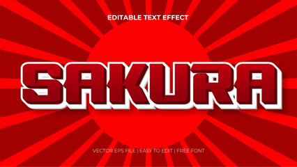 Wall Mural - Red and white sakura 3d editable text effect - font style. Japan japanese text effect
