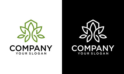 Wall Mural - Creative Green House Logo Template, House Leaf Logo, Cannabis Logo, Marijuana Green House