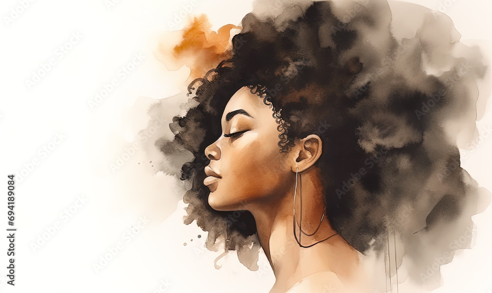 portrait of a black woman in watercolor style Stock Illustration ...