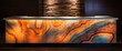 © MuhammadHamza - Depict a reception desk with a stunning, backlit onyx panel, leaving a striking first impression.