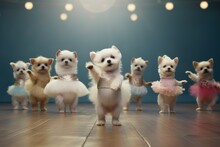 Puppies Dancing Ballet, Animal Dance Series, Cute Puppies Dancing In Skirts, Festive Animals