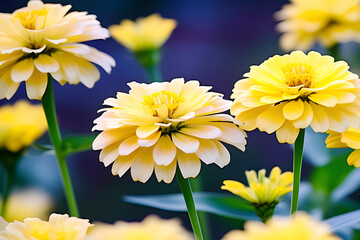 Wall Mural - yellow jynia flowers seen up close in the autumn garden generative ai