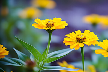 Wall Mural - yellow jynia flowers seen up close in the autumn garden generative ai