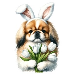 Aufkleber - Easter pekingese dog illustration created with Generative AI technology