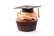 Graduate Cupcake Muffin With Icing Frosting Isolated On White Background