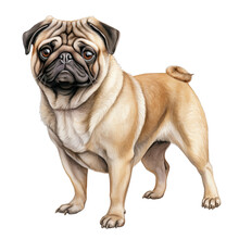 A Pug Standing Watercolor Clipart On Transparent Background