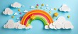 Creating a paper rainbow with clouds and sun using step-by-step instructions for kids.