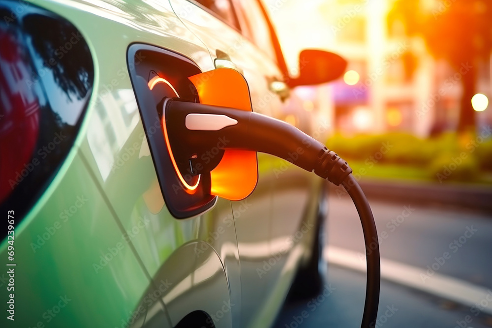 EV charging station for electric car in concept of green energy and eco ...