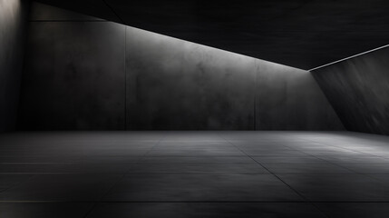 ai-generated, abstract interior angled design, closed structure, modern, empty dark black concrete floor, with dark gray tones, 8k