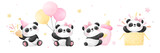 Fototapeta Pokój dzieciecy - Draw baby panda girl For nursery birthday kids Sweet dream concept