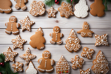 Top view of ginger bread. Food and Christmas decoration concept.