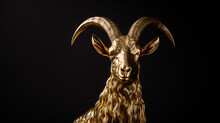 Gold Goat Sculpture Trophy Isolated On Plain Black Background