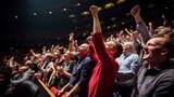 Fototapeta Sport - an audience enthusiastic about the band's performance at the concert hall. generative AI