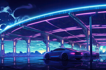 Wall Mural - futuristic cars in the night