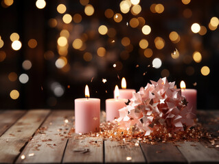 Wall Mural - blurry background, pink confetti, candles
