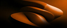 3D Abstract Background Of Orange Curve Wave In Paper Roll Thinking And Science Innovation Development. Futuristic, Motion, Modern, Connection, Speed, 3D Rendering