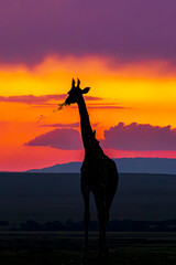 Canvas Print - giraffe at sunset