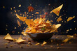 nachos bursting in explosion ingredients flying ai generated background