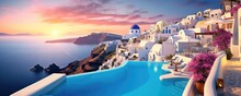 Oia Town In Santorini Island In Greece. Generative Ai