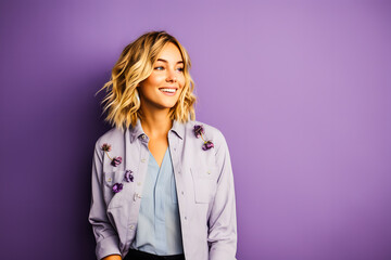 Wall Mural - Jeune femme blonde souriante regardant sur le coté