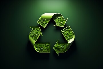 Wall Mural - 3d green recycle symbol isolated on the green background. ecology and environmental protection conce
