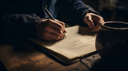 Wall Mural - a man writes in his diary