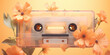 
transparent retro music cassette with flowers on pastel background