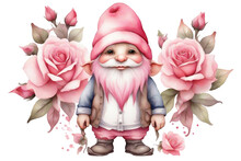 Pink Love Dwarfs With Roses On White Background
