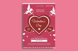 Valentine's day concept posters set. Vector illustration. 3d red and pink paper hearts with frame borders. Cute love sale banners, vouchers or greeting cards