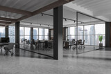 Fototapeta  - Gray board room and open space office corner