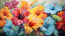 A Garden Filled With Blooming Hibiscus Flowers, Their Bold Colors Creating A Tropical Paradise